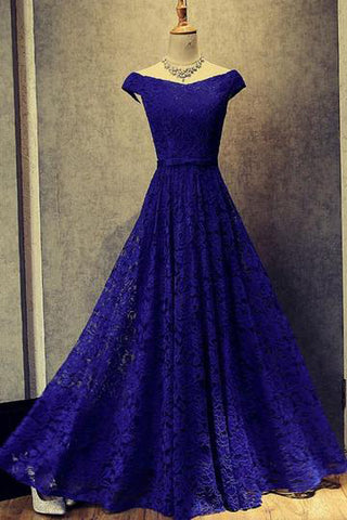 Royal Blue Prom Dress,Lace Prom Dresses,Long Prom Dress,Formal Prom Dress,Off Shoulder Evening Gowns