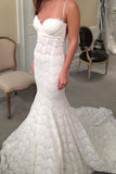 Mermaid Sweetheart Spaghetti Straps Lace Backless Court Train Wedding Dresses OKB03