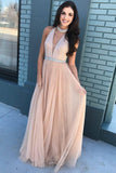 Pink Prom Gown,Beaded Prom Dress,Bodice Prom Gown,High Neck Prom Dresses,Tulle Prom Dress