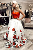 Charming Two Piece A Line Sweetheart Floral Long Prom Dress OKS3